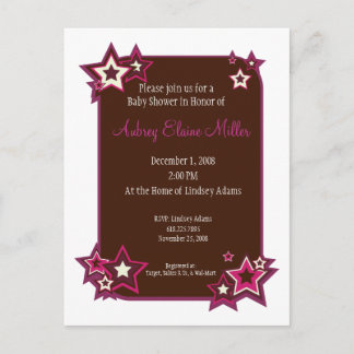 Mauve Stars Baby Shower Invitation Postcard