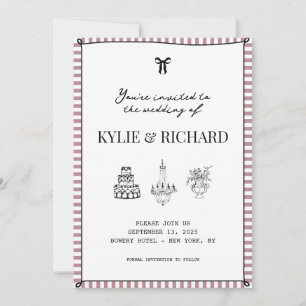 Mauve Striped Border Save The Date Invitation