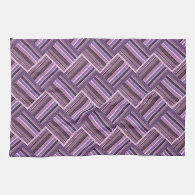 Mauve stripes diagonal weave pattern tea towel (Horizontal)