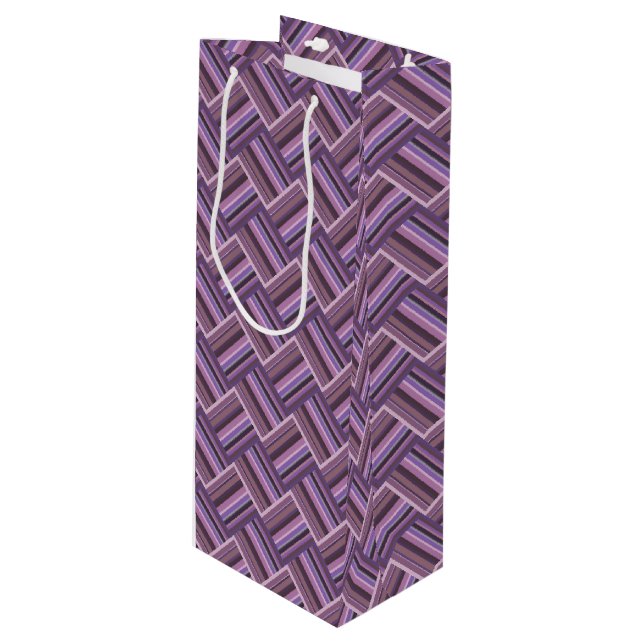 Mauve stripes diagonal weave pattern wine gift bag (Front Angled)