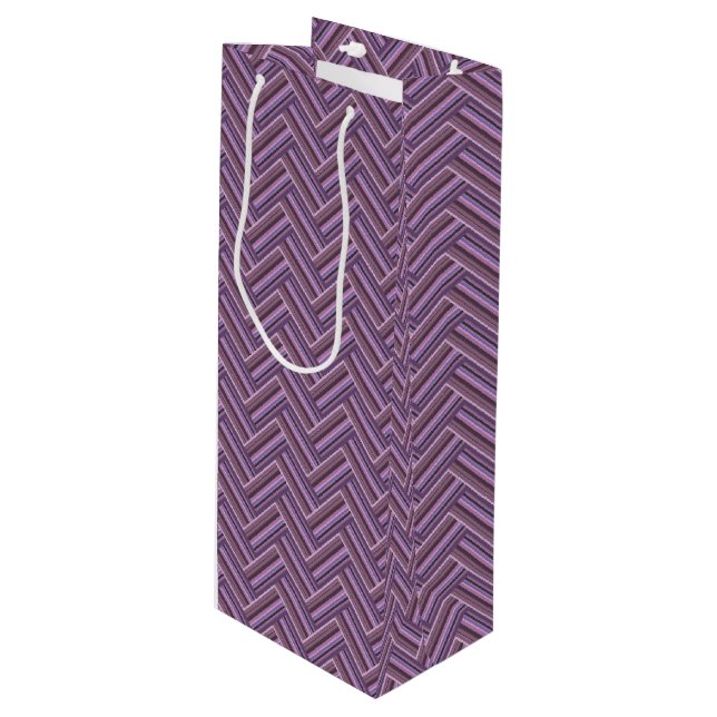Mauve stripes double weave pattern wine gift bag (Front Angled)