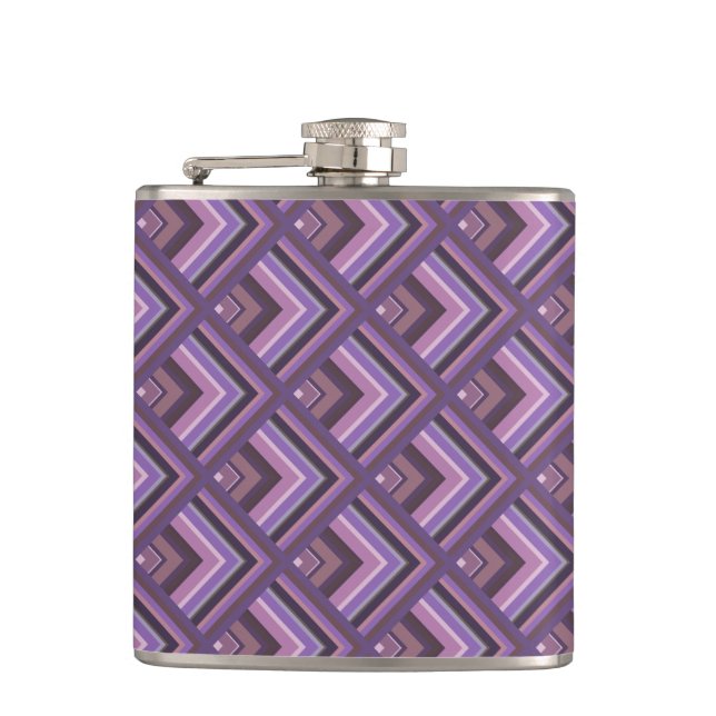 Mauve stripes scale pattern hip flask (Front)