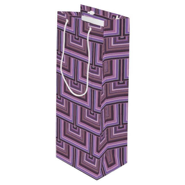 Mauve stripes square scales pattern wine gift bag (Front Angled)