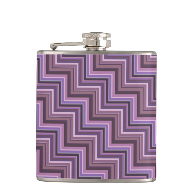 Mauve stripes stairs pattern hip flask (Front)