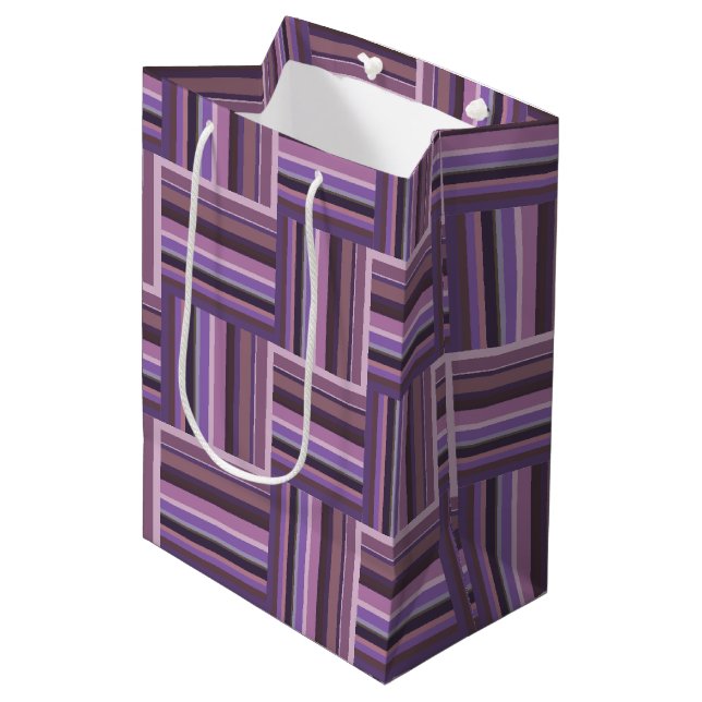Mauve stripes weave pattern medium gift bag (Front Angled)