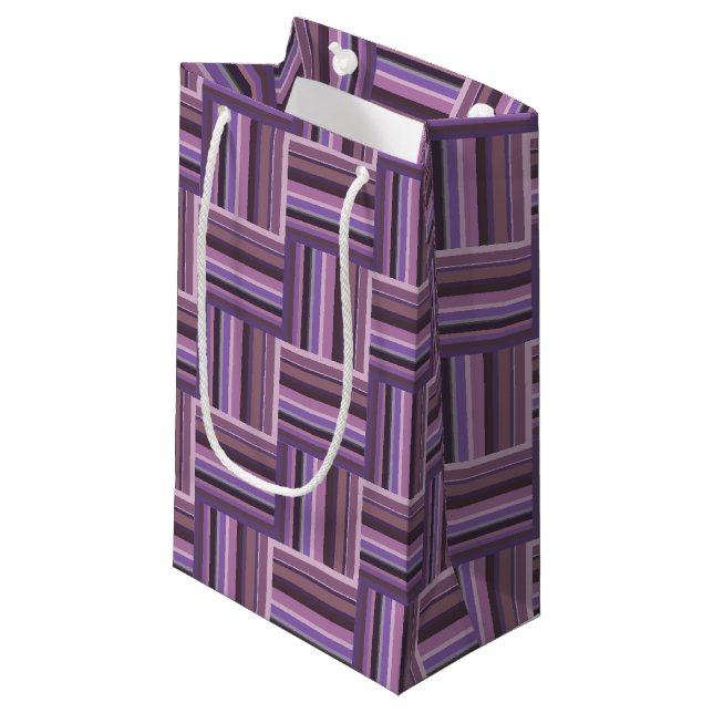Mauve stripes weave pattern small gift bag (Front Angled)