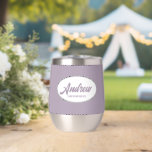 Mauve Stylised Name Wedding Groomsman<br><div class="desc">Gift your wedding groomsman with this trendy and personalised,  stainless steel wine tumbler with his name in stylised script inside a white,  oval design. Background colour and script is mauve. Personalise your wine tumbler by editing and replacing name with desired name. Available in many,  popular wedding colour schemes.</div>