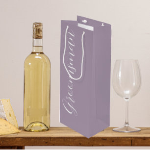 Mauve Stylised Script Wedding Groomsman Wine Gift Bag