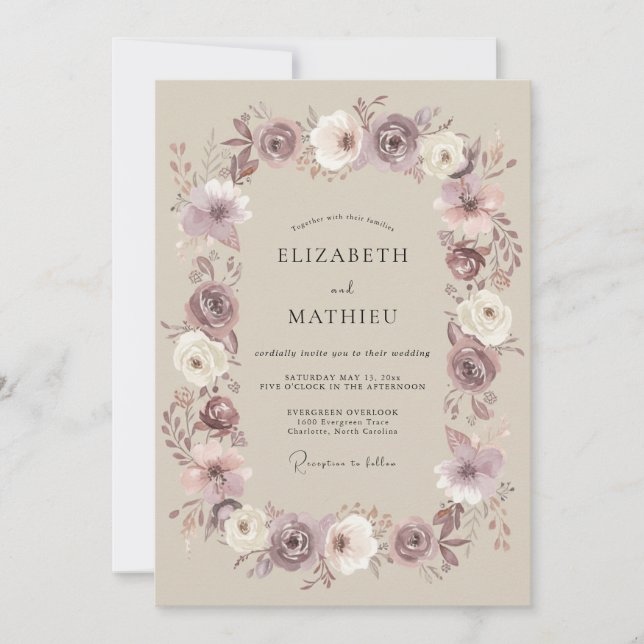 Mauve Subtle Floral Romance Wedding Invitation (Front)