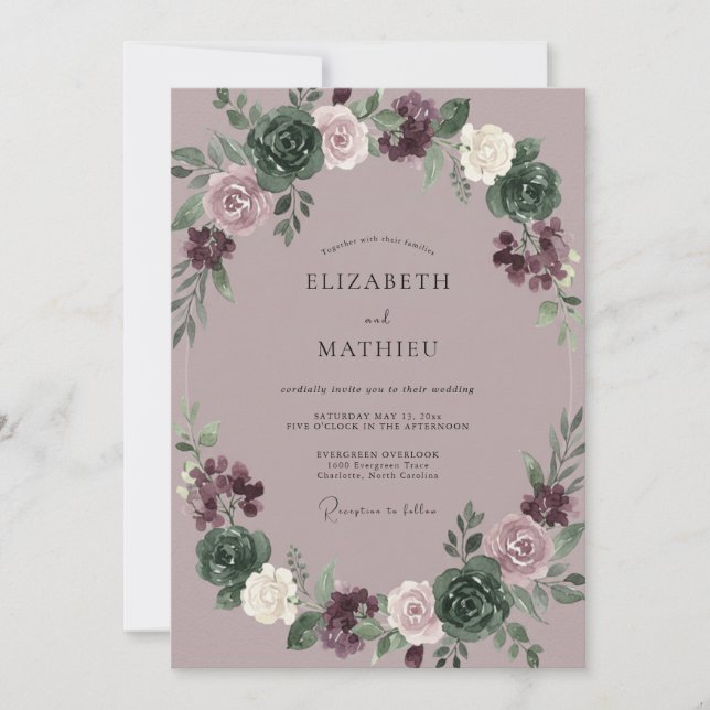 Mauve Succulent Wreath Wedding Invitation (Front)