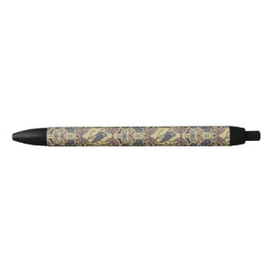 Mauve, Tan & Grey Crow & Dragonfly Floral Black Ink Pen