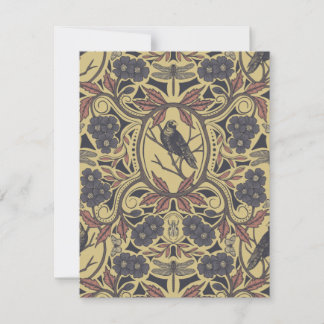 Mauve, Tan & Grey Crow & Dragonfly Floral Card