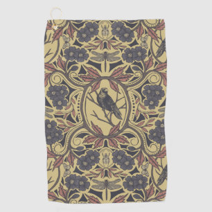 Mauve, Tan & Grey Crow & Dragonfly Floral Golf Towel