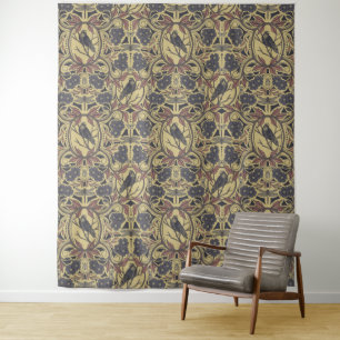Mauve, Tan & Grey Crow & Dragonfly Floral Tapestry