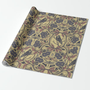 Mauve, Tan & Grey Crow & Dragonfly Floral Wrapping Paper