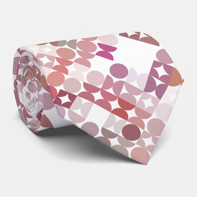 Mauve Taupe Dusty Blush Pink Retro Art Pattern Tie (Rolled)