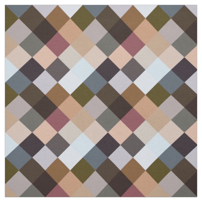 Mauve Taupe Grey Slate Blue Squares Mosaic Pattern Fabric (Swatch)