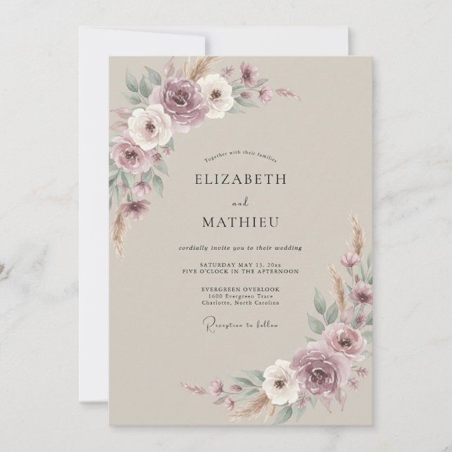 Mauve Taupe Painted Wedding Invitation (Front)
