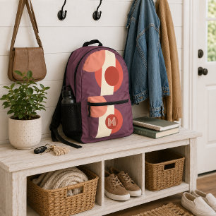 Mauve Taupe Peach Orange Coral Red Retro Shapes Printed Backpack