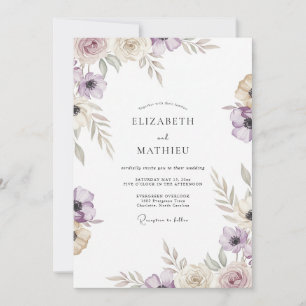 Mauve Taupe Ranunculus Eucalyptus Wedding Invitation