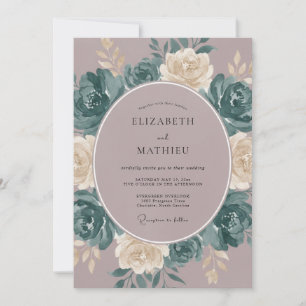 Mauve Teal Atmospheric Rose Wedding Invitation
