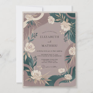 Mauve Teal Foliage Eucalyptus Wedding Invitation