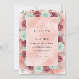 Mauve Teal Ranunculus Eucalyptus Wedding Invitation