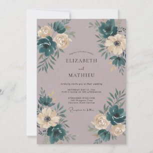 Mauve Teal Wildflower Wedding Invitation