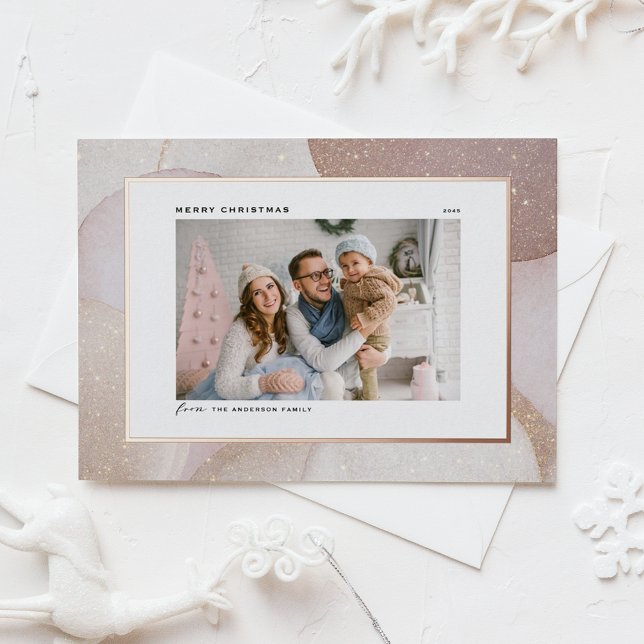 Mauve Tones and Glitter Accents Photo Christmas Foil Holiday Postcard (Blush, Mauve & Neutral Tones with Glitter Accents Photo Christmas Foil Holiday Postcard)