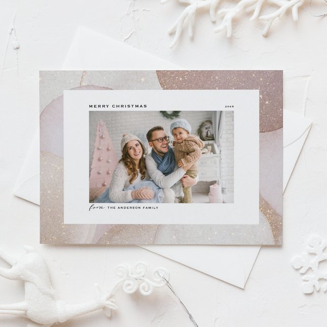 Mauve Tones and Glitter Accents Photo Christmas Holiday Card (Blush, Mauve & Neutral Tones with Glitter Accents Photo Christmas Holiday Card)