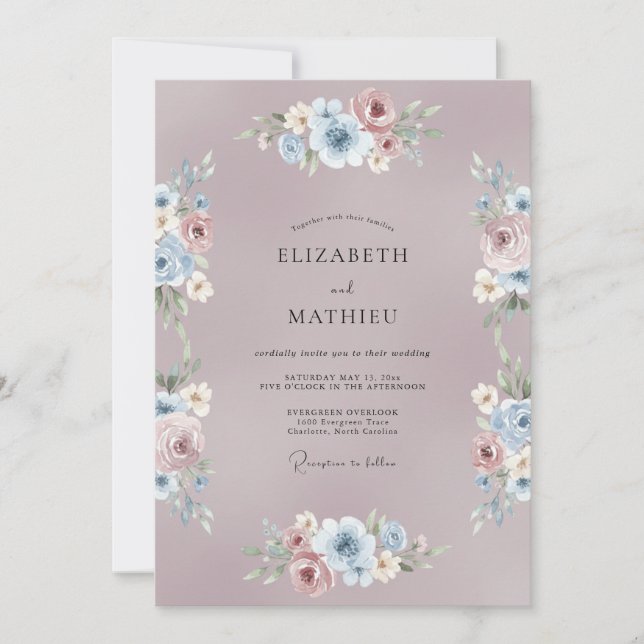 Mauve Tranquil Floral Wedding Invitation (Front)