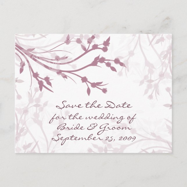 Mauve Tree Branches - Save the Date Announcement Postcard (Front)