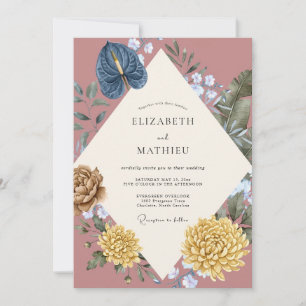 Mauve Tropical Anthurium Eucalyptus Wedding Invitation