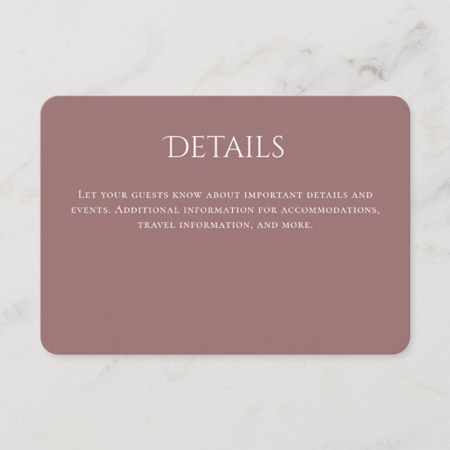 Mauve Typography Curved Wedding Details Enclosure Card (Front)