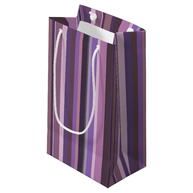 Mauve vertical stripes small gift bag (Front Angled)