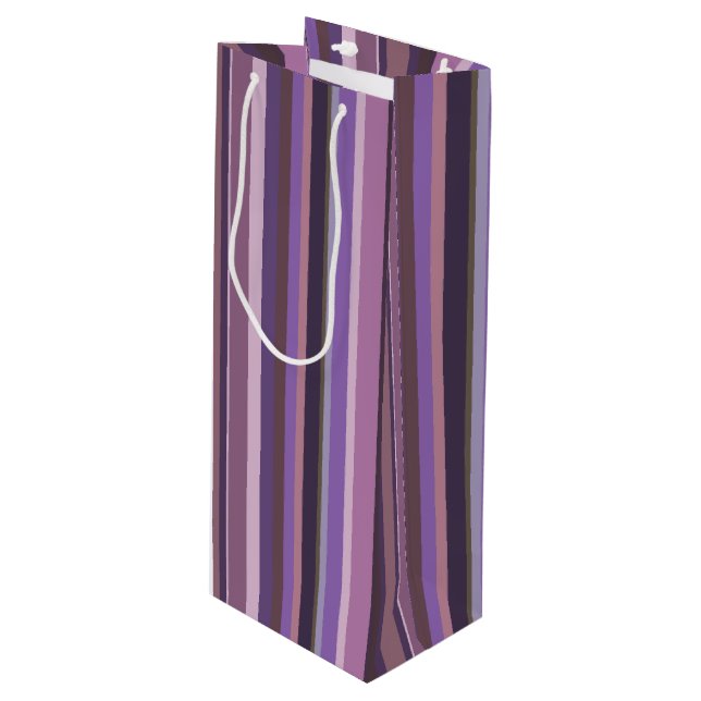 Mauve vertical stripes wine gift bag (Front Angled)