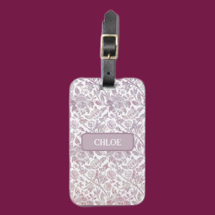 Mauve vintage botanical pattern luggage tag