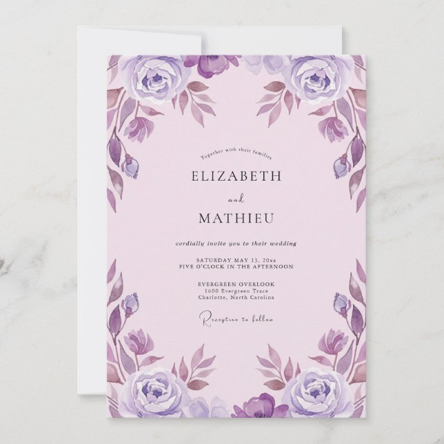 Mauve Violet Watercolor Wedding Invitation (Front)