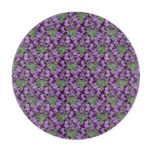 Mauve Violets Floral Pattern Glass Cutting Board