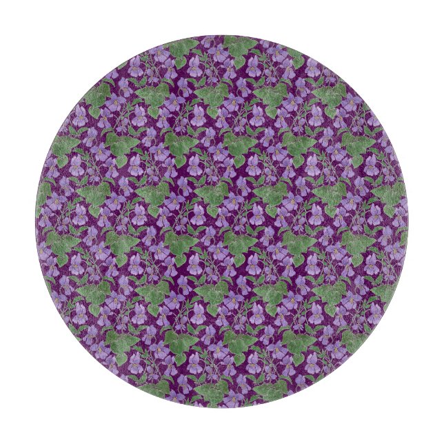 Mauve Violets Floral Pattern Glass Cutting Board (Front)