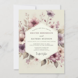Mauve Watercolor Bloom Wedding Invitation