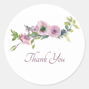 Mauve watercolor floral thank you  classic round s sticker