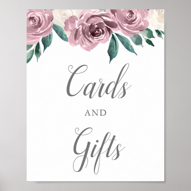 Mauve Watercolor Roses Floral Cards & Gifts Poster (Front)