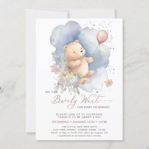 Mauve We Can Bearly Wait Girl Baby Shower Invitation