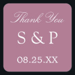 Mauve Wedding Favour Thank You Sticker<br><div class="desc">Mauve Wedding Favour Thank You Sticker,  please personalise with initials of the couple and the date of the wedding,  using the online personalisation template before ordering.</div>
