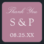 Mauve Wedding Favour Thank You Sticker<br><div class="desc">Mauve Wedding Favour Thank You Sticker,  please personalise with initials of the couple and the date of the wedding,  using the online personalisation template before ordering.</div>