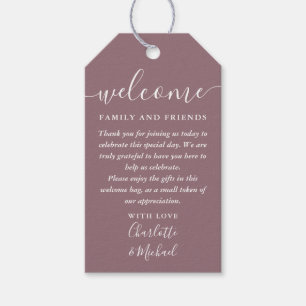 Mauve Wedding Favour Welcome Basket Bag Gift Tags