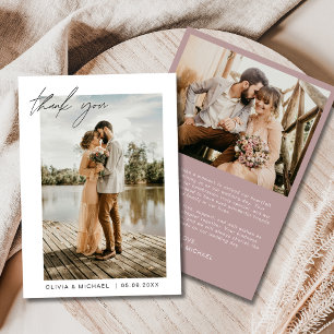 Mauve Wedding Thank You Card Photo Minimalist