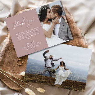 Mauve Wedding Thank You Photo Minimalist Card
