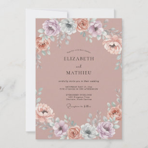 Mauve Whimsical Botanical Wedding Invitation